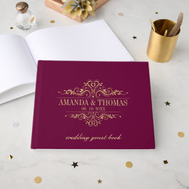 Burgund Elegant Rahmen Personalisierte Hochzeit Gästebuch
