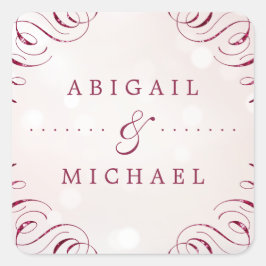 Burgund elegante blüh Glam Vintage Hochzeit Quadratischer Aufkleber