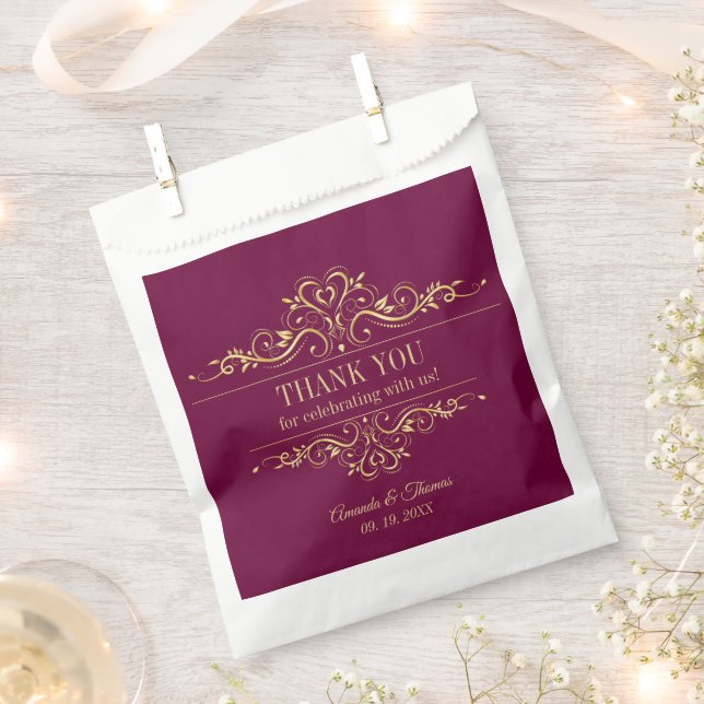 Burgund elegante Golden Frame Gastgeschenk Hochzei Geschenktütchen (Ausgeschnitten)