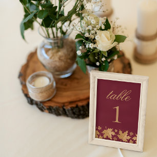Burgund-elegante-goldene-herbstblaetter-hochzeit Tischnummer