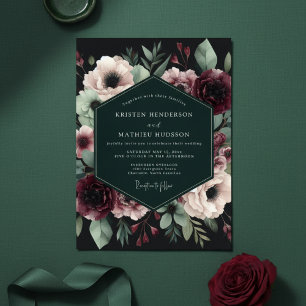 Burgund-elegante Hochzeit im florale Moody-Stil Einladung