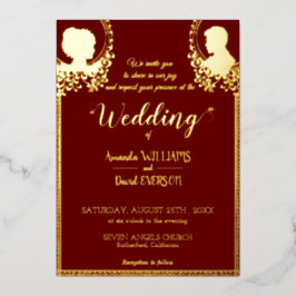 Burgund - Elegante Hochzeit - mit Real Golden Folieneinladung