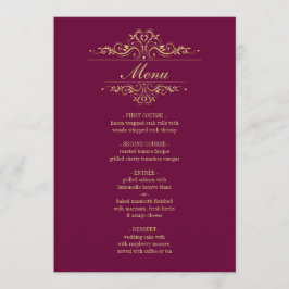 Burgund elegantes goldenes Rahmen Hochzeitsmenü Menükarte