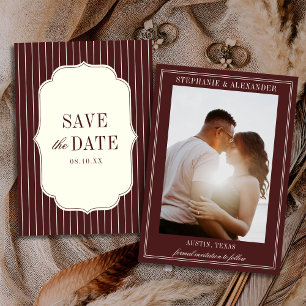 Burgund & Elfenbein Alte-Money-Schellen-Foto-Hochz Save The Date