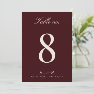 Burgund & Elfenbein Hochzeit 5x7 Tischnummer Karte