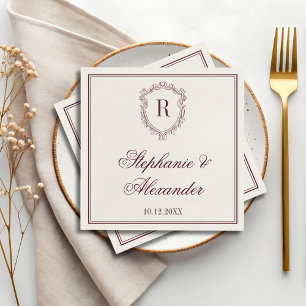 Burgund & Elfenbein-Monogramm-Wappen Hochzeit im S Serviette