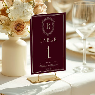 Burgund & Elfenbein Monogrammwappen Hochzeit im St Tischnummer