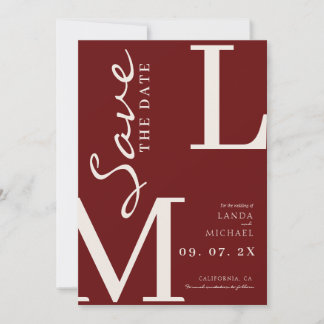 Burgund & Elfenbein Stilvolle Monogramm-Hochzeit Save The Date