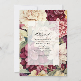Burgund, Elfenbein und Salbei Blumenhochzeit Einladung