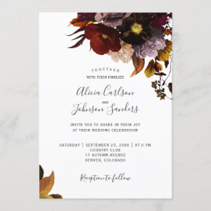 Burgund Fall floral rustikale elegante Drehbuch Ho Einladung
