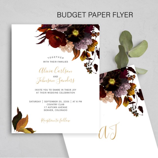 Burgund Fall florale rustikale BUDGET Hochzeit ein Flyer (Von Creator hochgeladen)