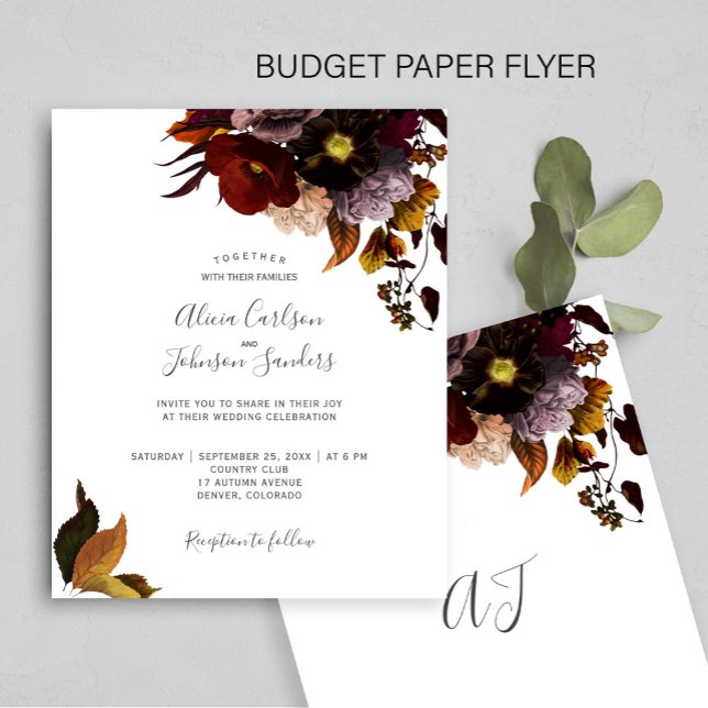 Burgund Fall florale rustikale BUDGET Hochzeit ein Flyer (Von Creator hochgeladen)