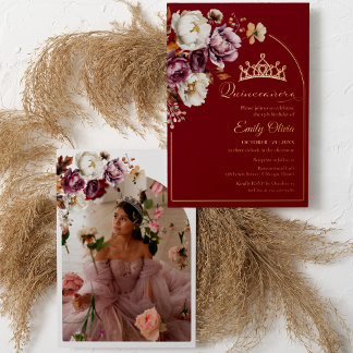 Burgund Fall Floraler Herbst Quinceanera Foto Real Folieneinladung