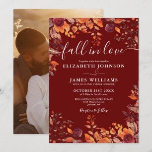 Burgund Fall In Love Herbst Blumen Foto Hochzeit Einladung