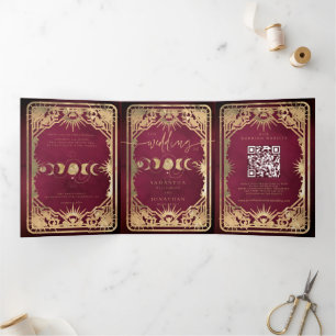 Burgund & Faux Gold Tarot Himmelhochzeit Dreifach Gefaltete Einladung