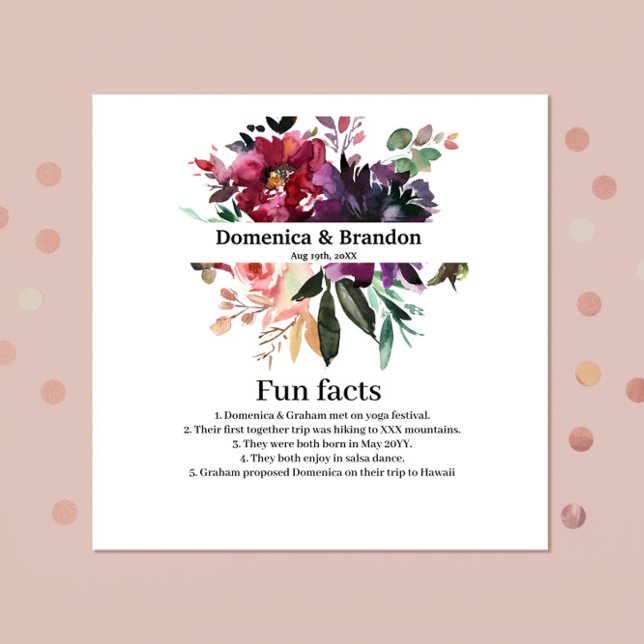 Burgund Floral auf White Wedge Fun Fakten Napkins Serviette (Von Creator hochgeladen)