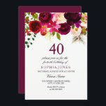 Burgund Floral Boho 40. Geburtstag Party Einladung<br><div class="desc">Burgund Floral Boho 40. Geburtstag Party Einladen Matching Sammlung in Niche und Nest Store. Boho chic bordeauxrot weiß Aquarell Blüte Schöne handgemalte Aquarellbilderin</div>