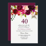 Burgund Floral Boho 40. Geburtstag Party Einladung<br><div class="desc">Burgund Floral Boho 40. Geburtstag Party Einladen Matching Sammlung in Niche und Nest Store. Boho chic bordeauxrot weiß Aquarell Blüte Schöne handgemalte Aquarellbilderin</div>