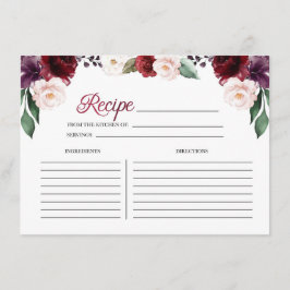 Burgund Floral Brautparty Rezept Card Begleitkarte