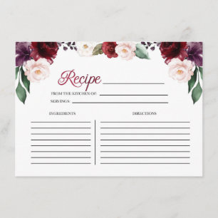 Burgund Floral Brautparty Rezept Card Begleitkarte