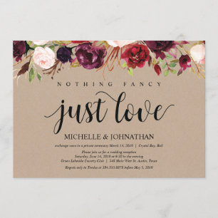 Burgund Floral Elopement Empfang Kraft lädt ein Einladung