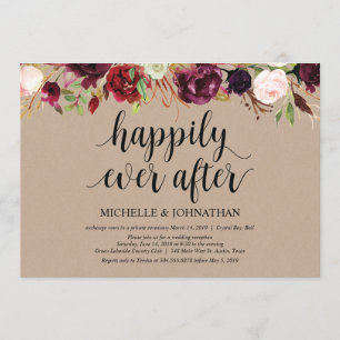 Burgund Floral Elopement Empfang Kraft lädt ein Einladung