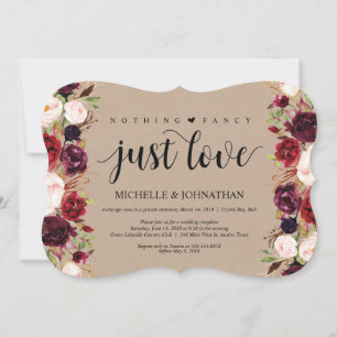 Burgund Floral Elopement Empfang Kraft lädt ein Einladung