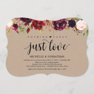 Burgund Floral Elopement Empfang Kraft lädt ein Einladung