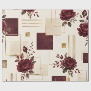 Burgund Floral Geometrisch Geschenkpapier