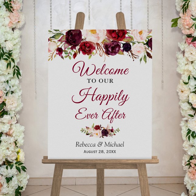 Burgund Floral glücklich je nach Hochzeit unterzei Poster (Von Creator hochgeladen)
