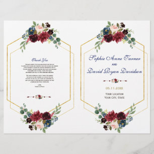 Burgund Floral Gold Hexagon Hochzeitsprogramm