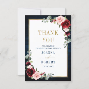 Burgund Floral Gold Navy Blau Rustikale Hochzeit A Dankeskarte