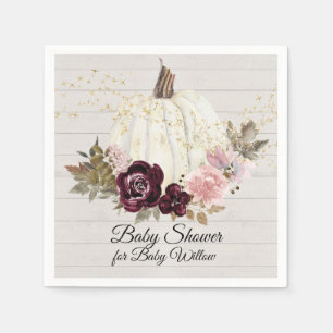 Burgund Floral Gold Pumpkin Baby Dusche Holz Serviette