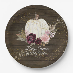 Burgund Floral Gold Pumpkin Rustic Baby Dusche Pappteller