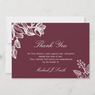 Burgund Floral Graphic Modern Funeral Beileid Dankeskarte