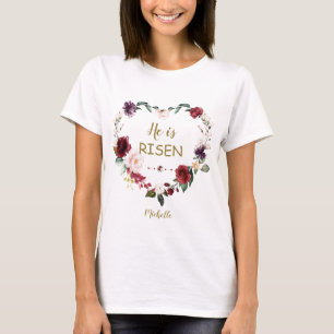 Burgund floral Heart Happy Oaster ist er Risen T-Shirt