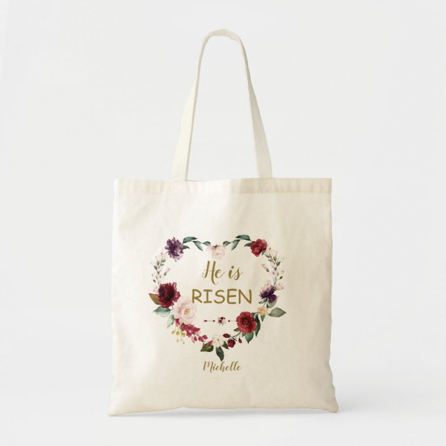Burgund floral Heart Happy Oaster ist er Risen Tragetasche (Vorne)