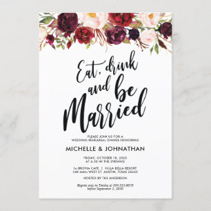 Burgund Floral Hochzeit Probe Dinner Einladung