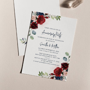 Burgund-Floral-Hochzeitstag-Party Einladung
