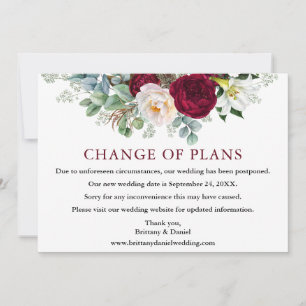 Burgund-Floral Hochzeitwechsel Plankarte