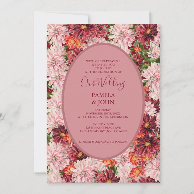 Burgund-Floral-Jahrestag | Geburtstag | Hochzeit Einladung (Vorderseite)