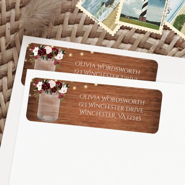 Burgund Floral Lights Mason Jar Rustikale Hochzeit (Von Creator hochgeladen)