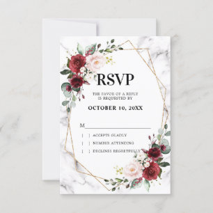 Burgund Floral Marmor Geometrische Hochzeit RSVP Karte