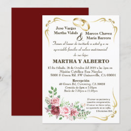 Burgund Floral Modern Gold Frame Einladung