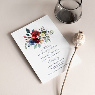 Burgund Floral Moderne botanische Hochzeit Einladung