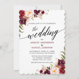 Burgund Floral Moderne Elegante Hochzeit der Kalli Einladung