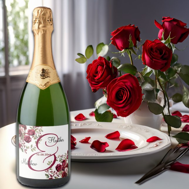 Burgund Floral Moderne Skripthochzeit (Von Creator hochgeladen)