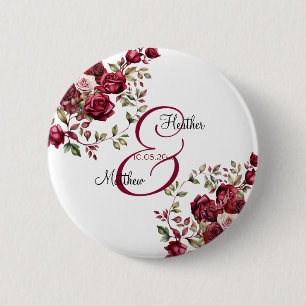 Burgund Floral Moderne Skripthochzeit Button