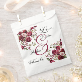 Burgund Floral Moderne Skripthochzeit Geschenktütchen