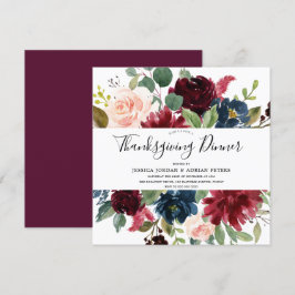 Burgund Floral Modernes Erntedank Abendessen Einladung